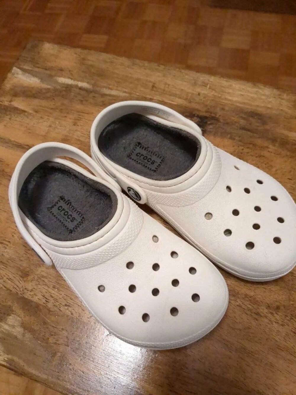 Crocs Classic Lined White Clogs - Size 1Y